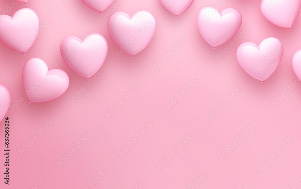 Set of heart-shaped pink foil balloons on a pink background