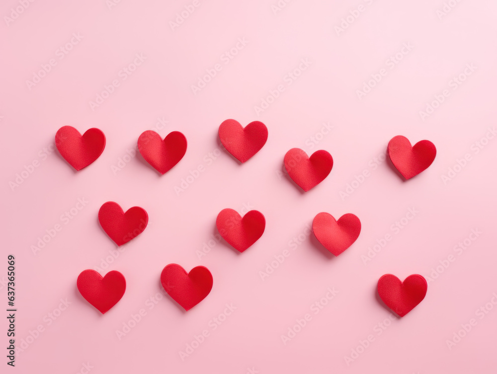 Valentine's Day with Red heart shape from papercut on pink background 