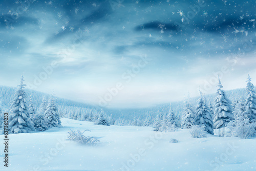 Abstract New Year, Christmas background. Winter holidays. Winter landscape © Uliana