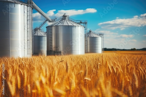 Countryside Granaries: Rustic Silos Amid Golden Crops © AIproduction