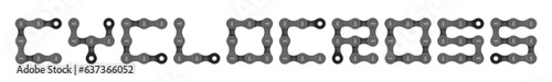 Vector text CYCLOCROSS created from realistic bike chain. Isolated on white background.