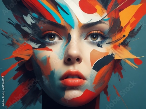 Beautiful and stunning mixed colorful graphic female face