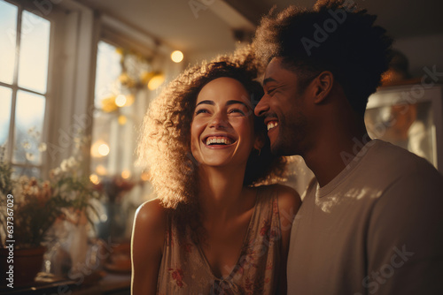 Indoor Bliss: Smiling Black Husband and Wife