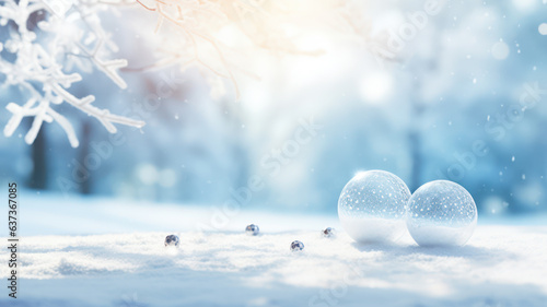 Christmas Winter Scene with Dreamy Bokeh and Snow