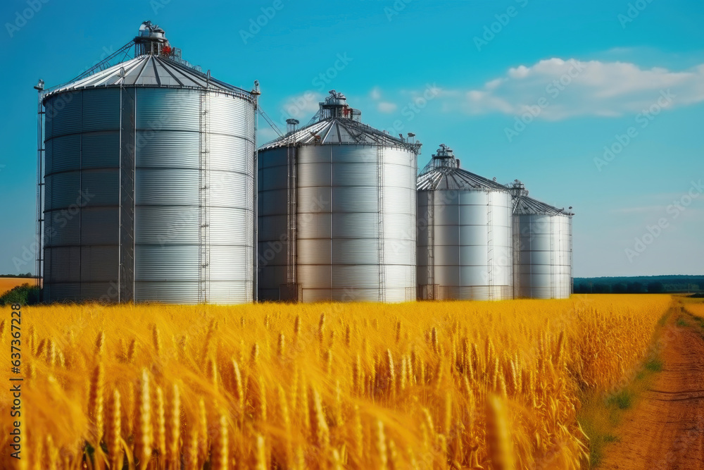 Bountiful Storage: Silos Framed by Abundant Wheat Bountiful Storage: Silos Framed by Abundant Wheat