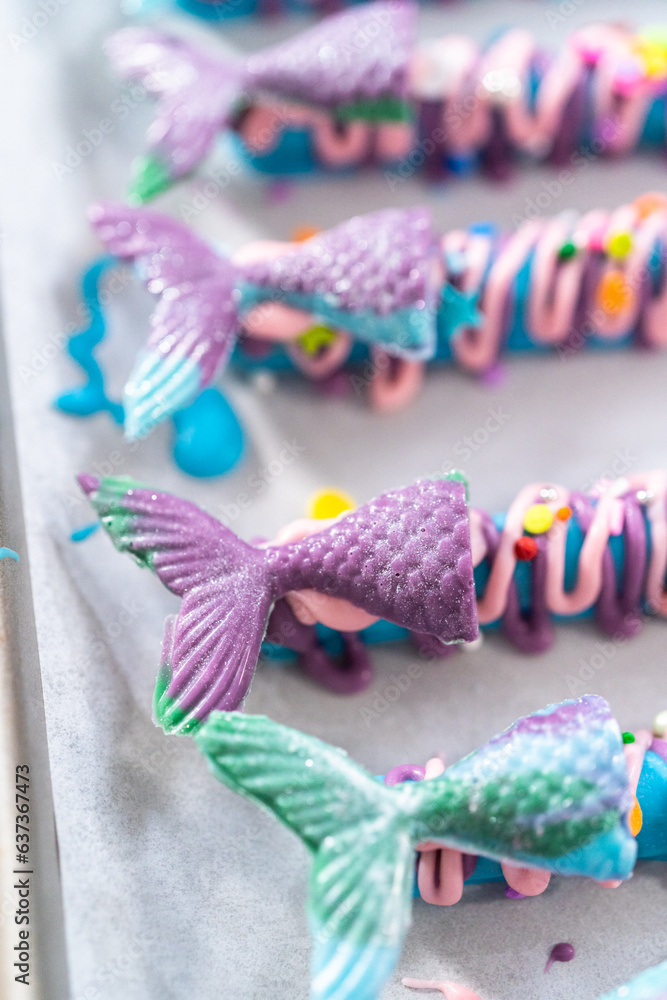 Mermaid chocolate pretzel rods Mermaid chocolate pretzel rods