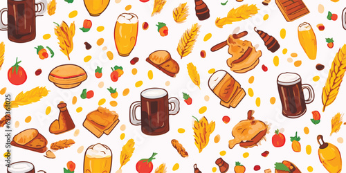 Oktoberfest. Beer Festival. Vector seamless pattern of german holiday, Modern Pattern for poster, Fashionable template, background or flyer