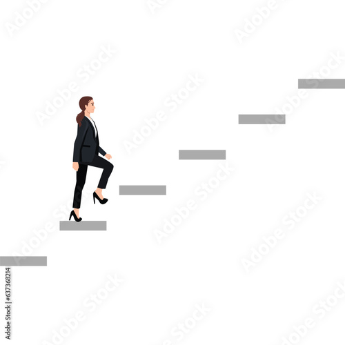 Businesswoman on stairs. Success concept. Flat vector illustration isolated on white background