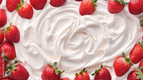 Delicious Yogurt and Strawberry Seamless Background