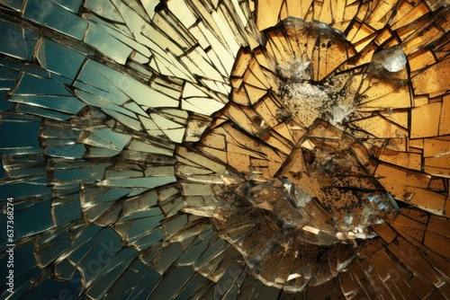 Broken shattered mirror. Texture of broken mirror