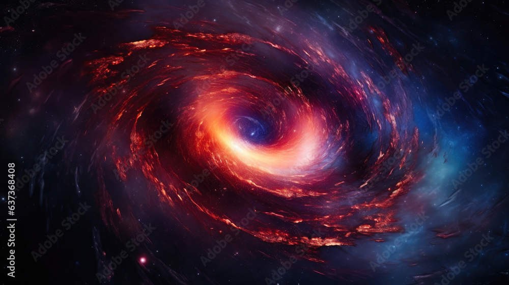 Black Hole's Embrace: Nebula and Stars Enveloped in Galactic Spiral