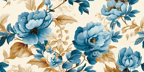 Keuken achterwand Vintage bloemen patronen Floral print. Vector vintage illustration of blue flowers, leaves, frame, pattern for background, background. Modern seamless pattern. Fashionable template for design or wedding invitations  © Eli Berr