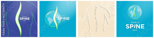 5 Piece Set of World Spine Day Greeting Card Posters and Banners, celebrated annually on October 16 to raise awareness of spinal conditions. World Spine Day banners. Editable Vector Illustration.
