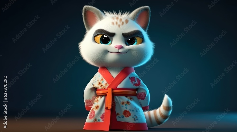 karate fighter cat with kimono. Created with generative AI.	
