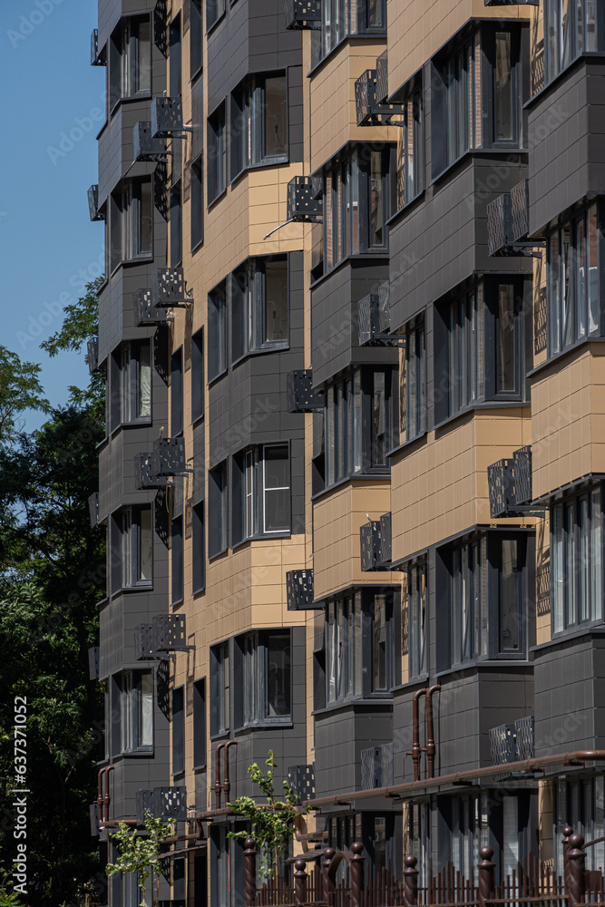Facade of a modern residential building, building texture