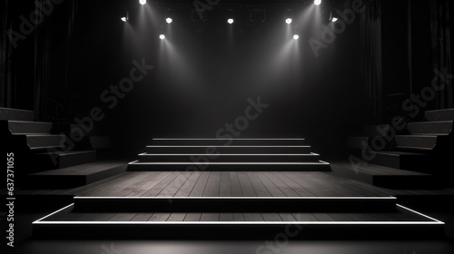 Empty stage illuminated by spotlights. Stage background.