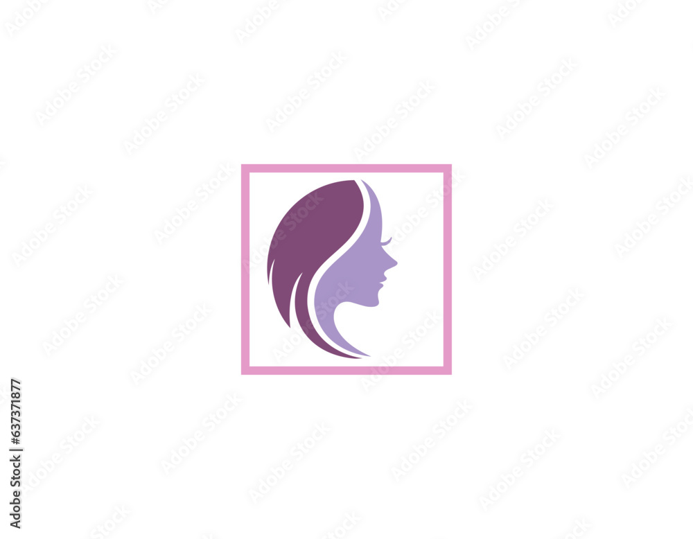 women long hair style icon, logo women face on white background, vector