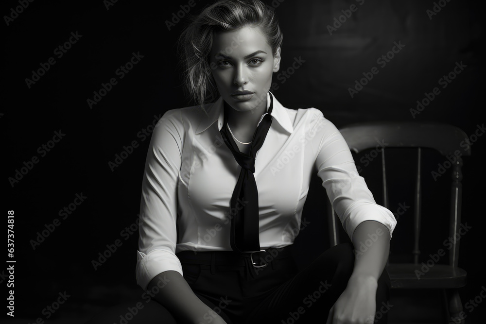 a black and white photo of a businesswoman sitting on the floor, ai generated. a black and white photo of a businesswoman sitting on the floor, ai generated.