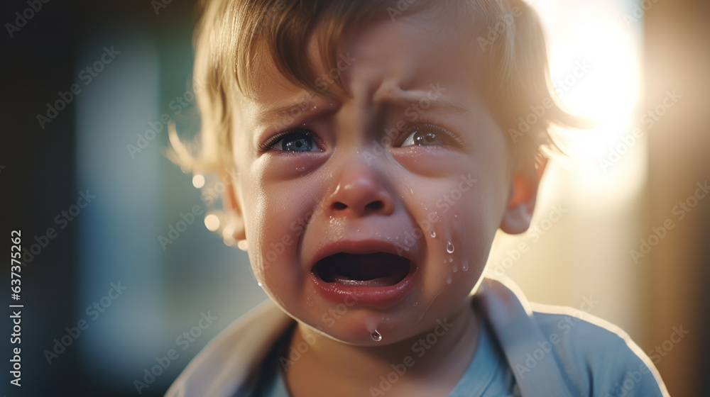 Cute innocent baby cries in an empathetic way, with his lovely blue eyes filled with cute tears Cute innocent baby cries in an empathetic way, with his lovely blue eyes filled with cute tears