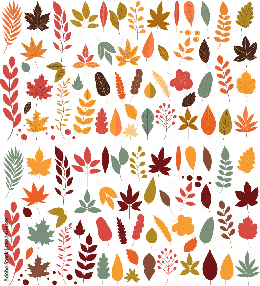 set of autumn tree leaves in flat style vector set of autumn tree leaves in flat style vector