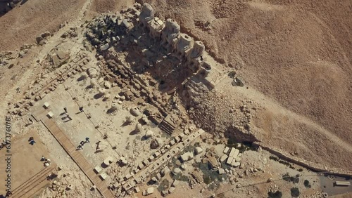 Historical statues on the eastern terrace of Mount Nemrut, a UNESCO cultural heritage site
