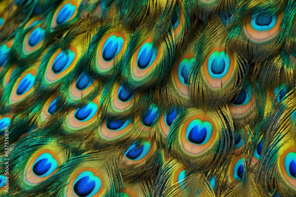 Fototapeta premium Peacock feather texture. Beautiful peacock feather background