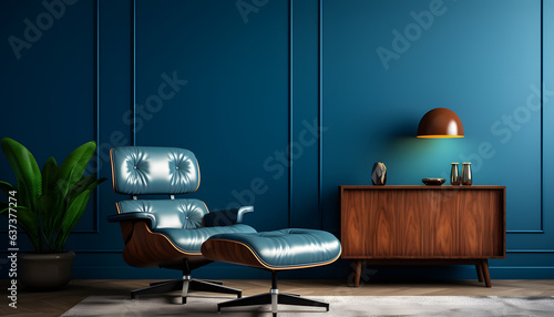 Modern mid century interior of living room leather armchair photo