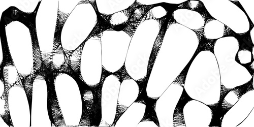 Grunge interlaced texture, threads, lines, wire, veins, vector monochrome background.