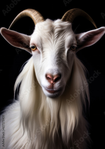 Animal face of a white goat on a black background conceptual for frame © gnpackz