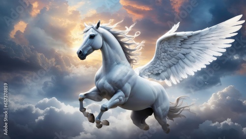  Flight of Enchantment  A Majestic Pegasus Soaring Above Clouds 