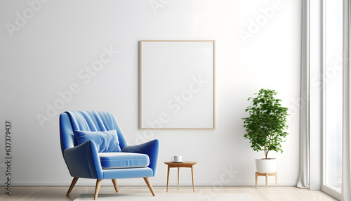 Poster mockup with vertical frames on empty white wall living room