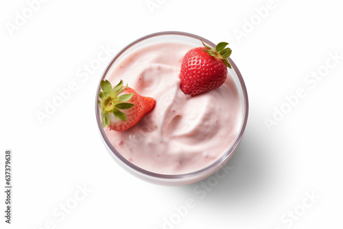 a glass of yogurt with a strawberry on top