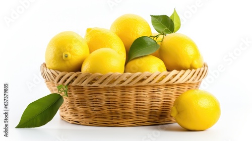  A basket of lemons on a white background