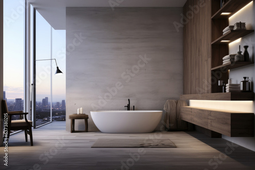 Bathroom with panoramic window in modern style