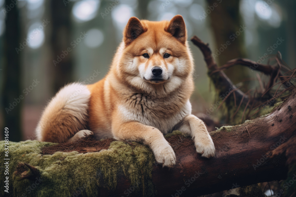 Portrait of Akita Inu dog on a walk in the park Portrait of Akita Inu dog on a walk in the park
