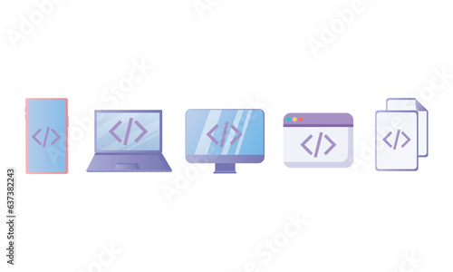 code device icon Device signal code html computer program, laptop, smartphone, coding icon.on white background.Vector Design Illustration.