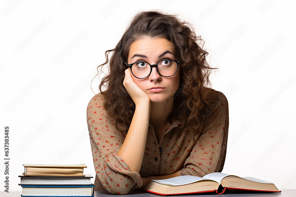 a girl with a book on a white background, a student teaches lessons a girl with a book on a white background, a student teaches lessons