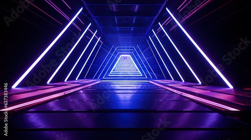 Abstract neon scene with beams and spotlights. AI generation