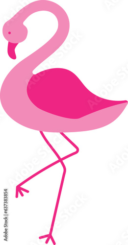 Cute vector flat flamingo. Childish picture with pink bird.