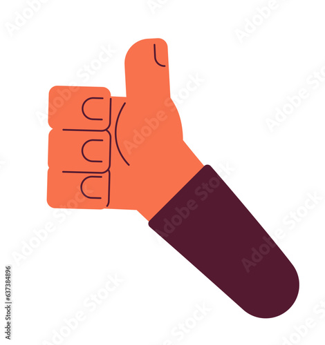 Thumb up semi flat colour vector hand. Show approval. Hand gesture. Editable cartoon clip art icon on white background. Simple spot illustration for web graphic design