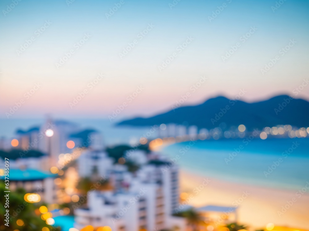 Hotel and resort view defocused, background with beautiful bokeh, Blur sea background