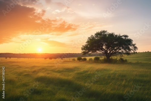 A solitary tree standing tall in a vast field of green