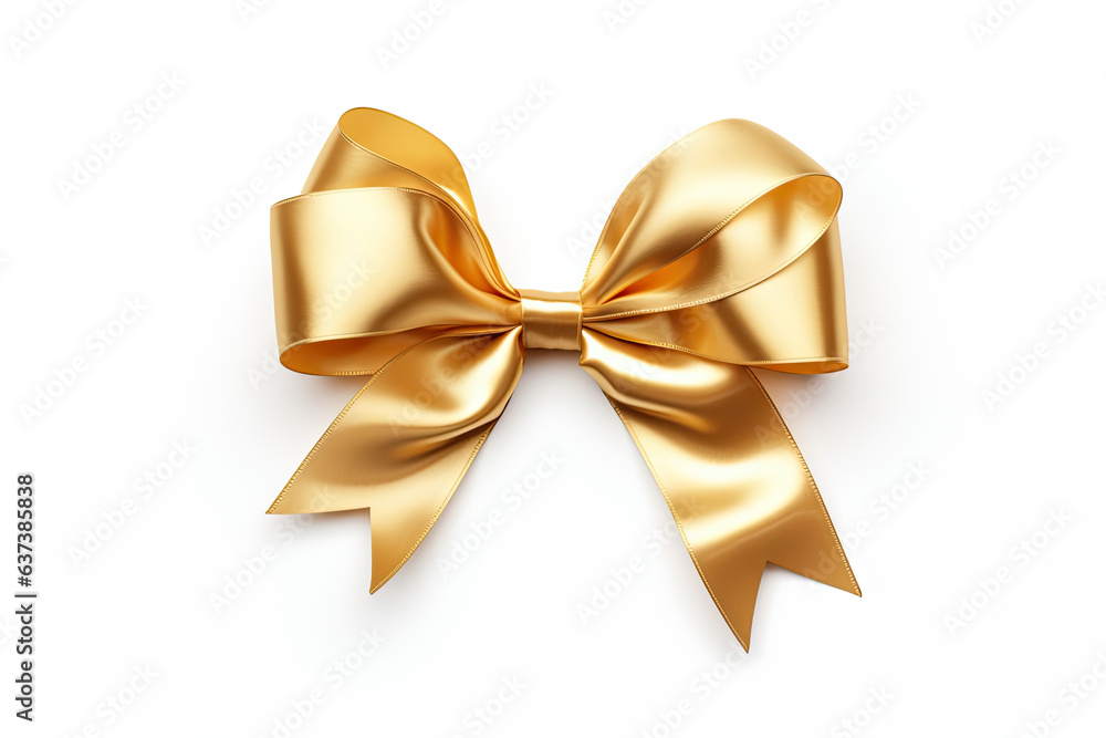 Gold Christmas ribbon with a bow on a white background Gold Christmas ribbon with a bow on a white background