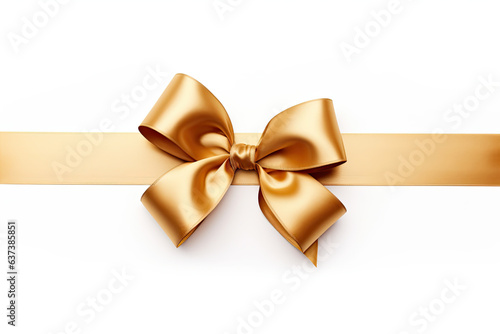 Gold Christmas ribbon with a bow on a white background 