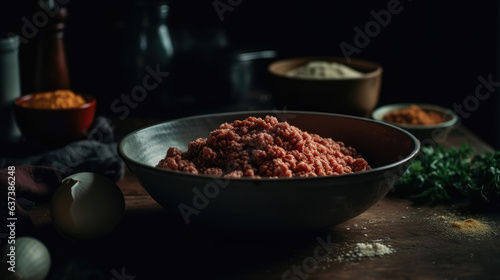 mixing ground meat and ingredients in bowl.