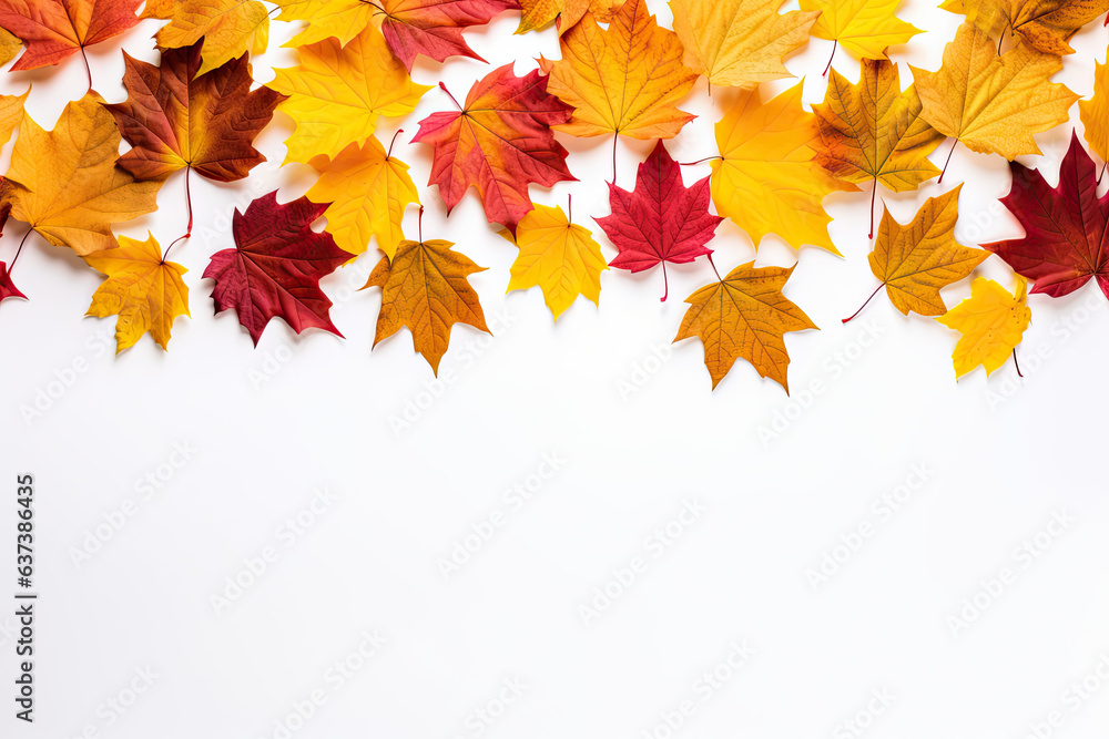 autumn leaves on a white background, copy space 