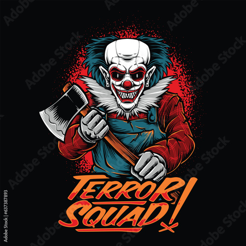scary clown holding axe vector