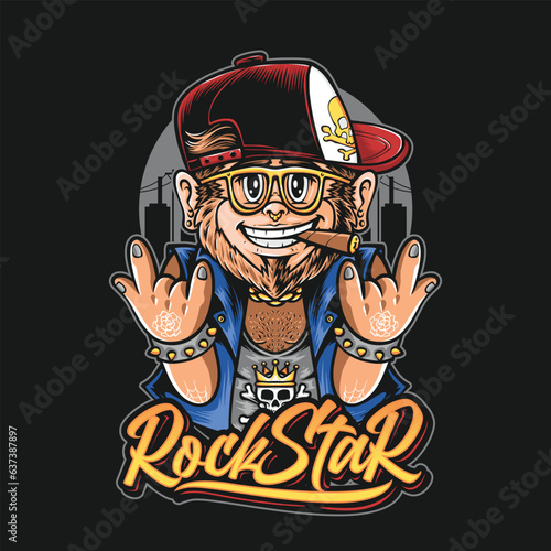monkey wearing rocker outfit vector