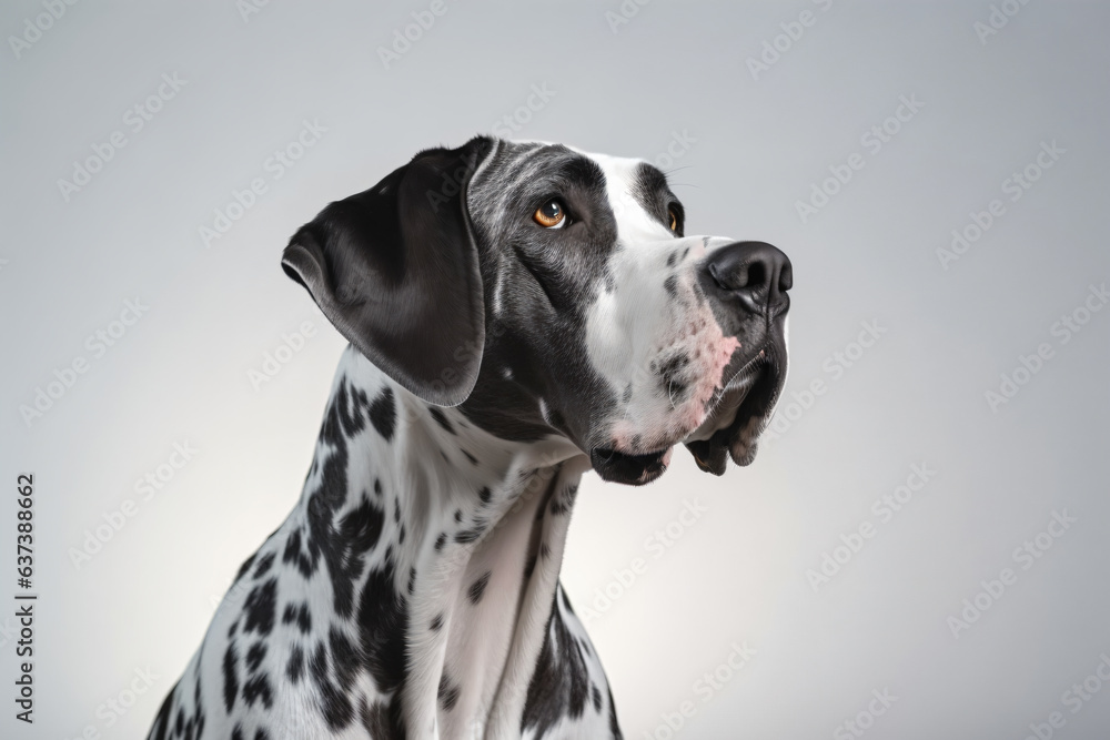 a dalmatian dog with a white and black spot on it's face