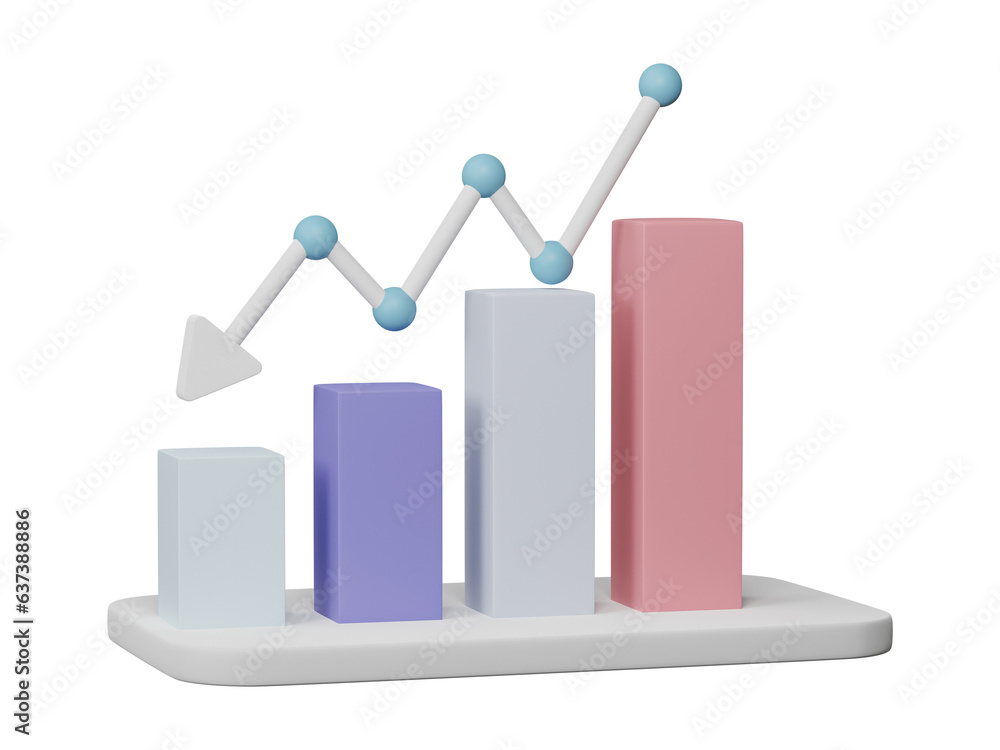 Business chart graphics and statistics, Growing bars graphic rising forward achievement goal. 3D render Illustration. Business chart graphics and statistics, Growing bars graphic rising forward achievement goal. 3D render Illustration.